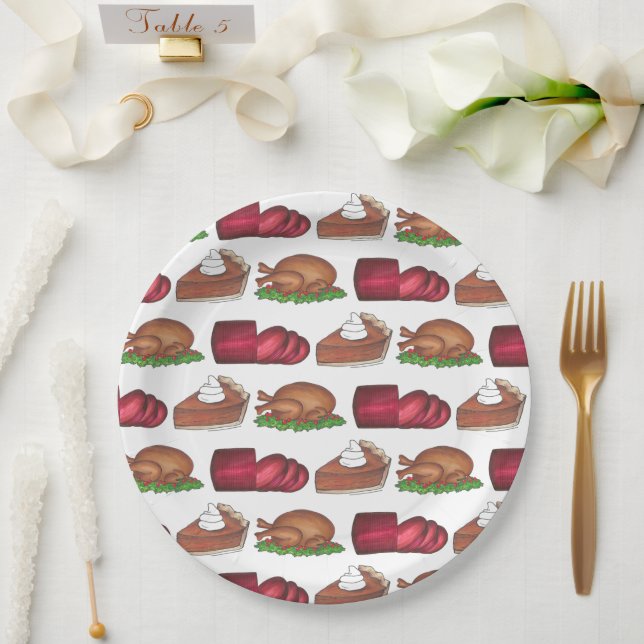Turkey Cranberry Pumpkin Pie Erntedank Dinner Pappteller (Hochzeit)