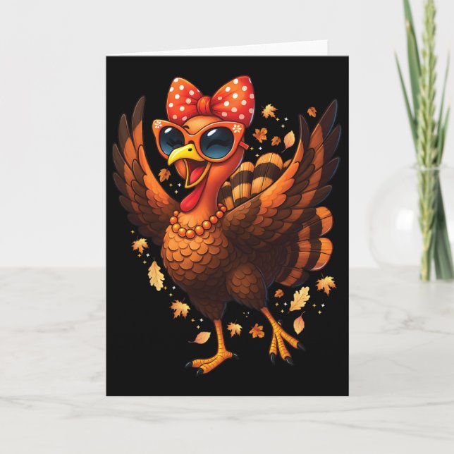 Turkey Dancing Turkey Day Womens Fall Cute Bow Tha Karte (Vorderseite)