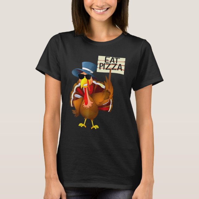Turkey Eat Pizza Adult Vegan Kids  Thanksgiving 10 T-Shirt (Vorderseite)