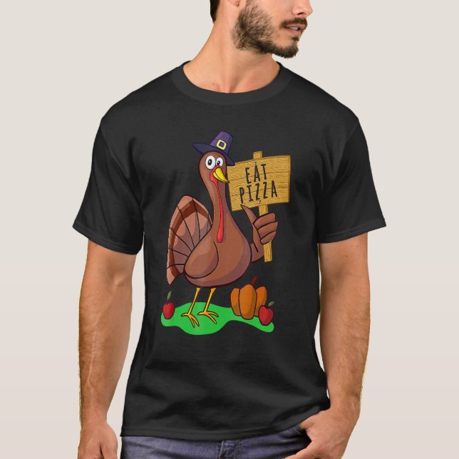 Turkey Eat Pizza Adult Vegan Kids  Thanksgiving 7 T-Shirt (Vorderseite)