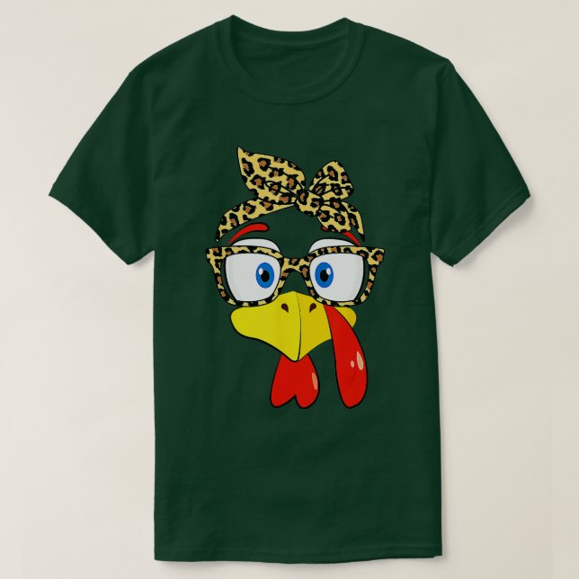 Turkey Face Glasses Leopard Headband Erntedank T-Shirt (Design vorne)