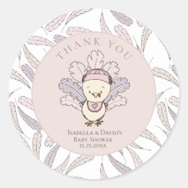 Turkey & Feathers Fall Girl Babydusche Vielen Dank Runder Aufkleber