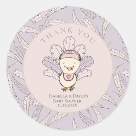 Turkey & Feathers Fall Girl Babydusche Vielen Dank Runder Aufkleber
