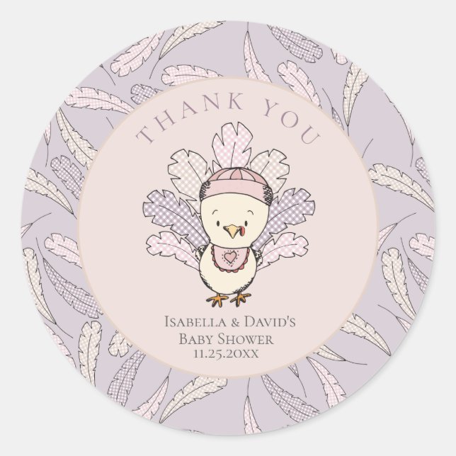 Turkey & Feathers Fall Girl Babydusche Vielen Dank Runder Aufkleber (Vorderseite)