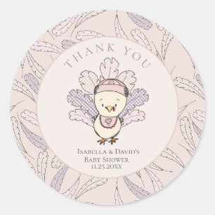 Turkey & Feathers Fall Girl Babydusche Vielen Dank Runder Aufkleber