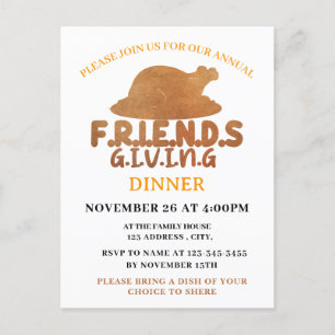 Turkey Friendsgiving Dinner Party Einladung Postkarte