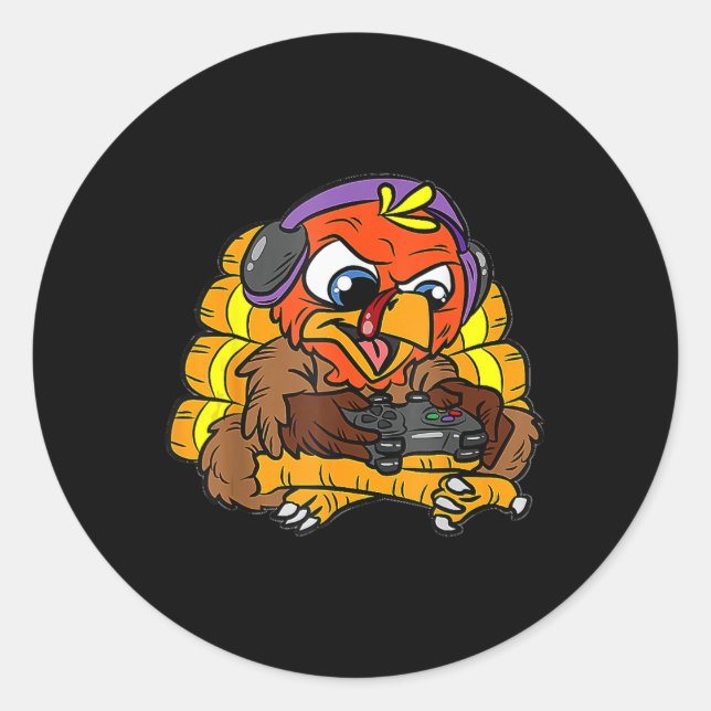 Turkey Gamer Funny Erntedank Coole Videospiele G Runder Aufkleber (Vorderseite)