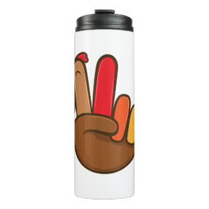 Turkey Hand Peace Sign Groovy Erntedank Retro H Thermosbecher