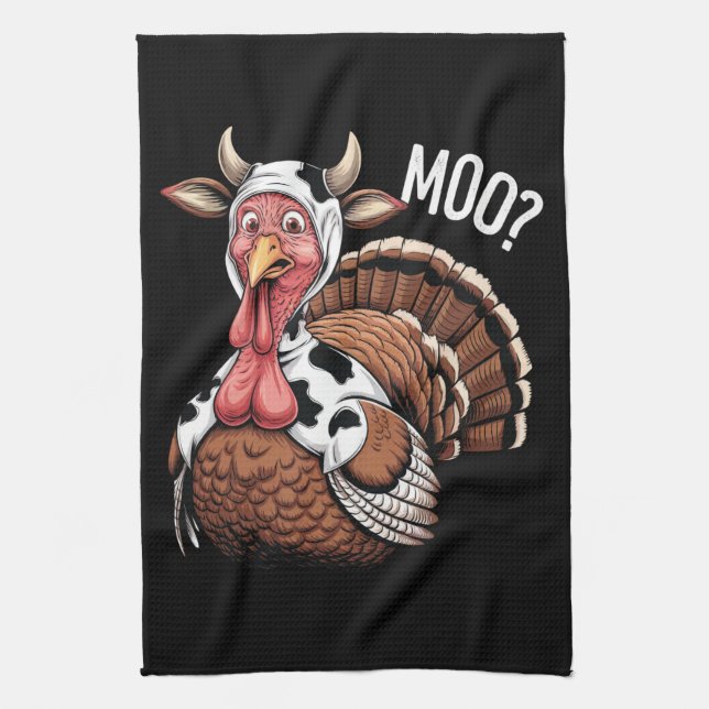 Turkey Moo Funny Erntedank Geschirrtuch (Vertikal)