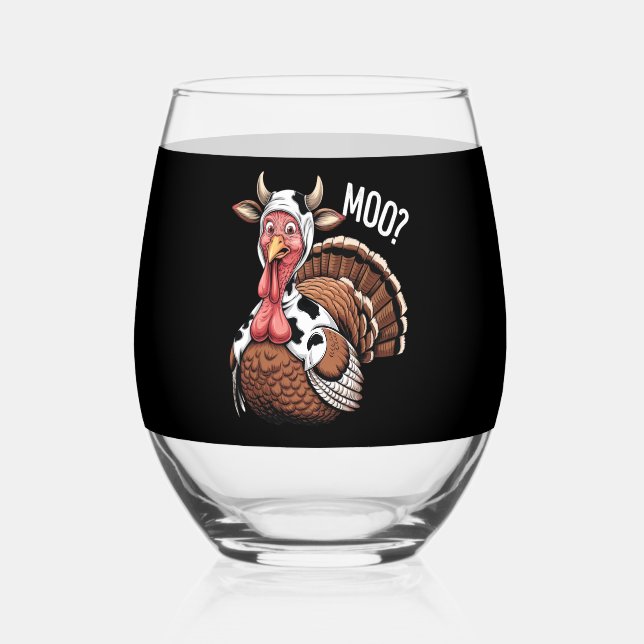 Turkey Moo Funny Erntedank Weinglas Ohne Stiel (Vorderseite)