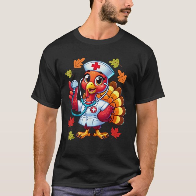 Turkey Nurse Graphic Erntedank Nursing Fall Scr T-Shirt (Vorderseite)