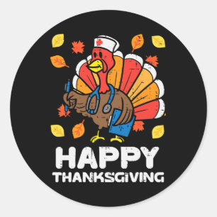 Turkey Nurse Happy Thanksgiving Scrub ICU ER RN Runder Aufkleber