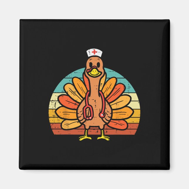 Turkey Nurse Stethoscope Erntedank Fall Scrub T Magnet (Vorne)