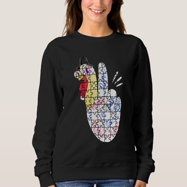 Turkey Peace Hand Sign Puzzle Autism Thanksgiving  Sweatshirt (Vorderseite)