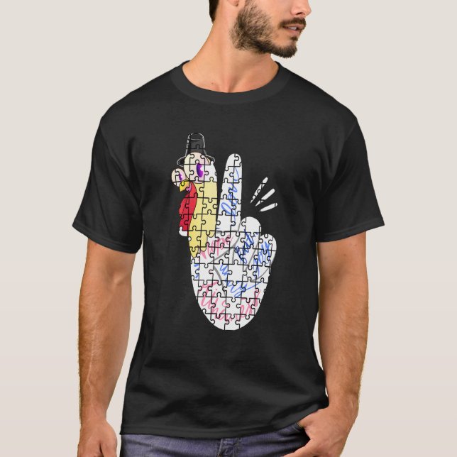 Turkey Peace Hand Sign Puzzle Autism Thanksgiving  T-Shirt (Vorderseite)