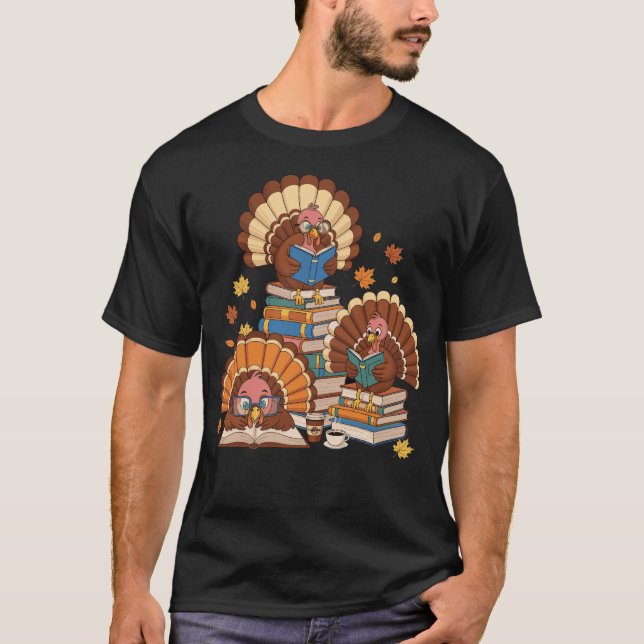 Turkey Read Books Funny Reading Fall Thanksgiving  T-Shirt (Vorderseite)