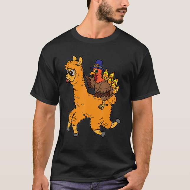 Turkey Riding Llama Thanksgiving Day Animal Fall A T-Shirt (Vorderseite)