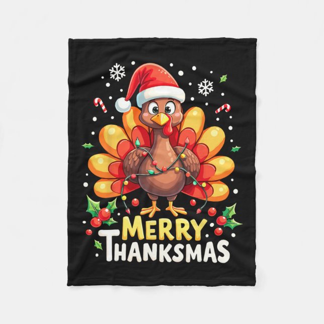 Turkey Santa Happy Merry Thanksmas Erntedank Ch Fleecedecke (Vorderseite)