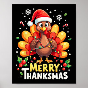 Turkey Santa Happy Merry Thanksmas Erntedank Ch Poster