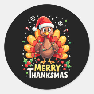Turkey Santa Happy Merry Thanksmas Erntedank Ch Runder Aufkleber