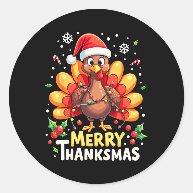 Turkey Santa Happy Merry Thanksmas Erntedank Ch Runder Aufkleber (Vorderseite)