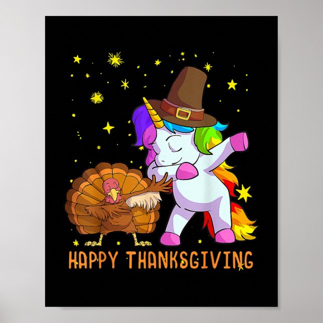 Turkey Unicorn Dancing Funny Erntedank Girls Wo Poster (Vorne)