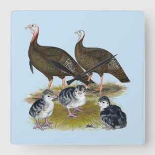 Turkeys Eastern Wild Family Quadratische Wanduhr