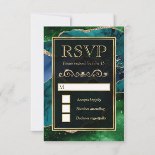 Türkgrün, Grün und Gold Glitter Achat Hochzeit RSVP Karte