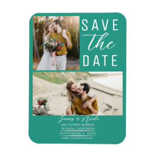 Türkis 2 Fotos Hochzeit Save-the-Date-Karten Magnet