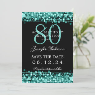 Türkis 80. Geburtstag Save the Date mit Details Einladung