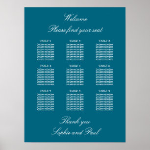 Türkis 9 Tabelle Hochzeitsdiagramm Poster