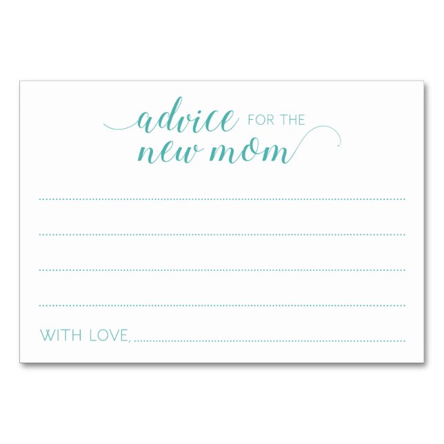 Türkis Advice Cards Junge Mutter Babydusche Tischnummer (Vorderseite)