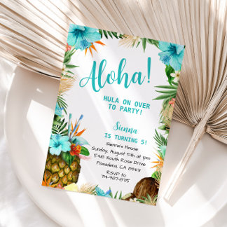Türkis Aloha Birthday, Hawaiian Luau Tropical Einladung