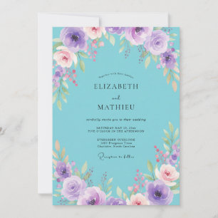 Türkis Amethyst Blütenhochzeit Einladung