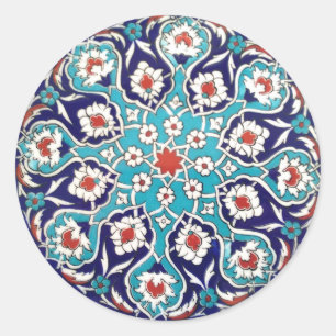 Türkis-antike Blumenmosaik-Fliese Runder Aufkleber