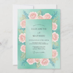 Türkis-Aprikosen-Blüten-Hochzeit Einladung