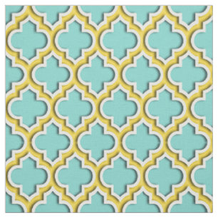 Türkis-Aqua, Ananas-Marokkaner Quatrefoil #5DS Stoff