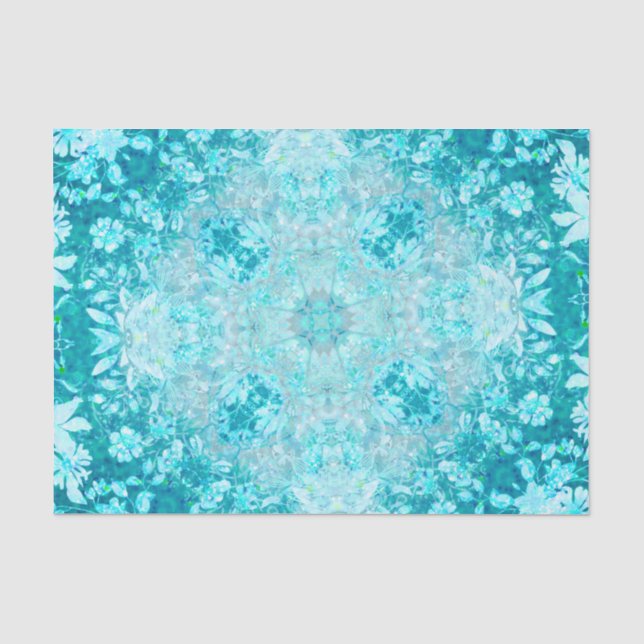 Türkis Aqua Blauer Blumenmuster Seidenpapier (Vorderseite)