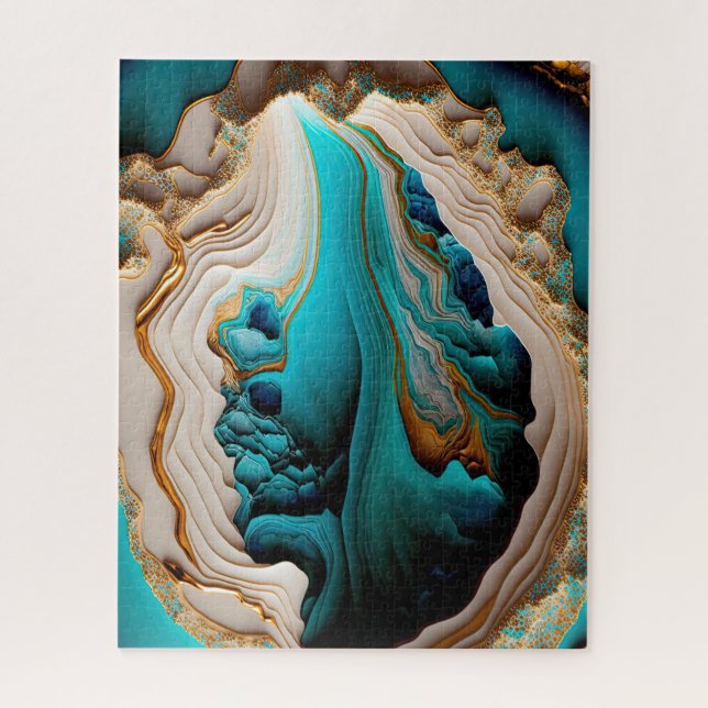 Türkis Aqua Blue Gold Gemstone Akrylus Art (Vertikal)