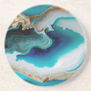 Türkis Aqua Blue Gold Gemstone Akrylus Art Getränkeuntersetzer