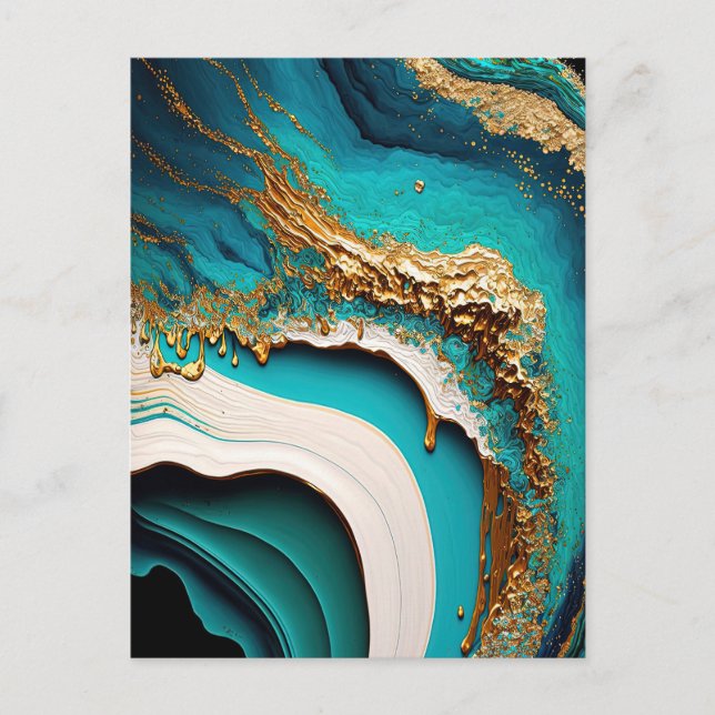 Türkis Aqua Blue Gold Gemstone Akrylus Art Postkarte (Vorderseite)