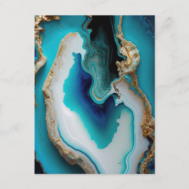 Türkis Aqua Blue Gold Gemstone Akrylus Art Postkarte (Vorderseite)