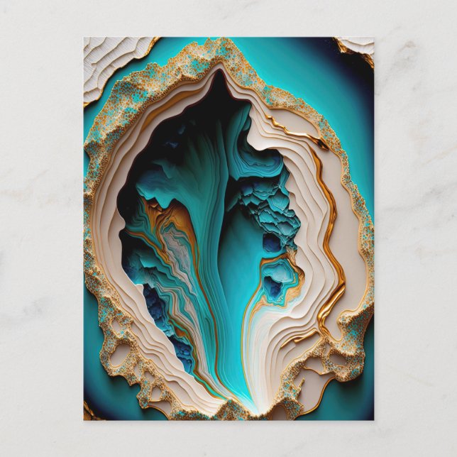 Türkis Aqua Blue Gold Gemstone Akrylus Art Postkarte (Vorderseite)
