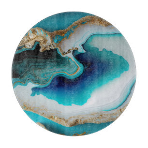 Türkis Aqua Blue Gold Gemstone Akrylus Art Schneidebrett