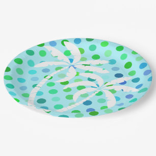 Türkis Aqua Blue Lime Green Punkts Muster Pappteller