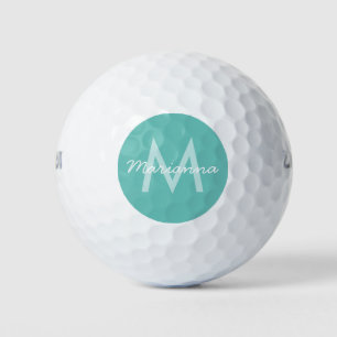 Türkis Aqua Blue Modern Monogram Name Golfball