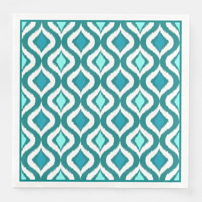 Türkis Aqua Blue Retro Chic Ikat Droptern Muster Serviette (Vorderseite)