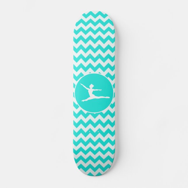 Türkis, Aqua Color Zickzack; Ballett Skateboard (Vorderseite)