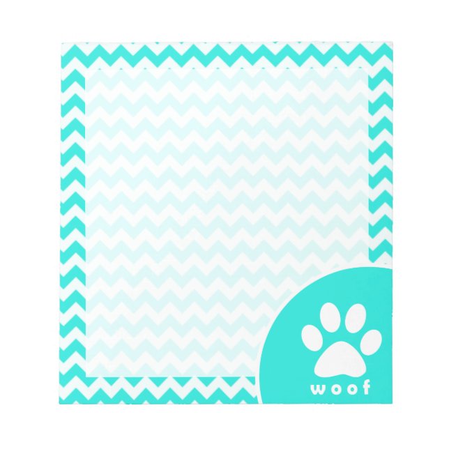 Türkis, Aqua Color Zickzack; Paw Print Notizblock (Vorderseite)