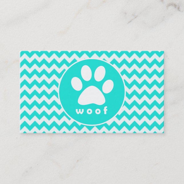 Türkis, Aqua Color Zickzack; Paw Print Visitenkarte (Vorderseite)